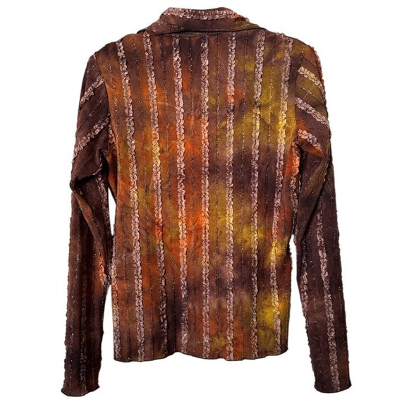 Petit Pois By Viviana G Brown Tie Dye Long Sleeve Button-Up Shirt Ruffle Stripes - Picture 2 of 7